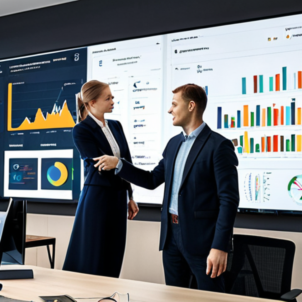 **
"A bustling, modern office scene in Warsaw, Poland. A diverse team of professionals, fully clothed in business attire, collaborates around a large screen displaying data analytics dashboards in Polish. Natural lighting, perfect anatomy, correct proportions, well-formed hands. Safe for work, appropriate content, professional, family-friendly, high quality."
**