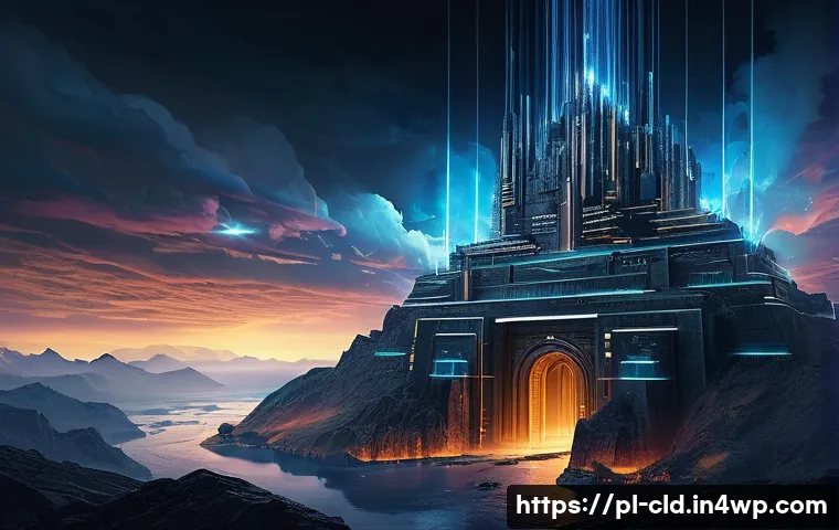 클라우드 보안 위협과 대응 방안 - **"Digital Fortress in the Cloud"**
A futuristic, highly secure digital fortress, envisioned as ...