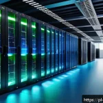 Home 16 클라우드 서비스 공급업체 선정 기준 - A modern data center interior showcasing energy-efficient green technologies with racks of servers e...