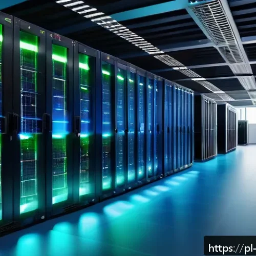 Home 28 클라우드 서비스 공급업체 선정 기준 - A modern data center interior showcasing energy-efficient green technologies with racks of servers e...