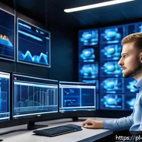 Home 15 클라우드 서비스의 성능 최적화 기법 - A modern cloud computing control room with multiple large transparent screens displaying real-time C...